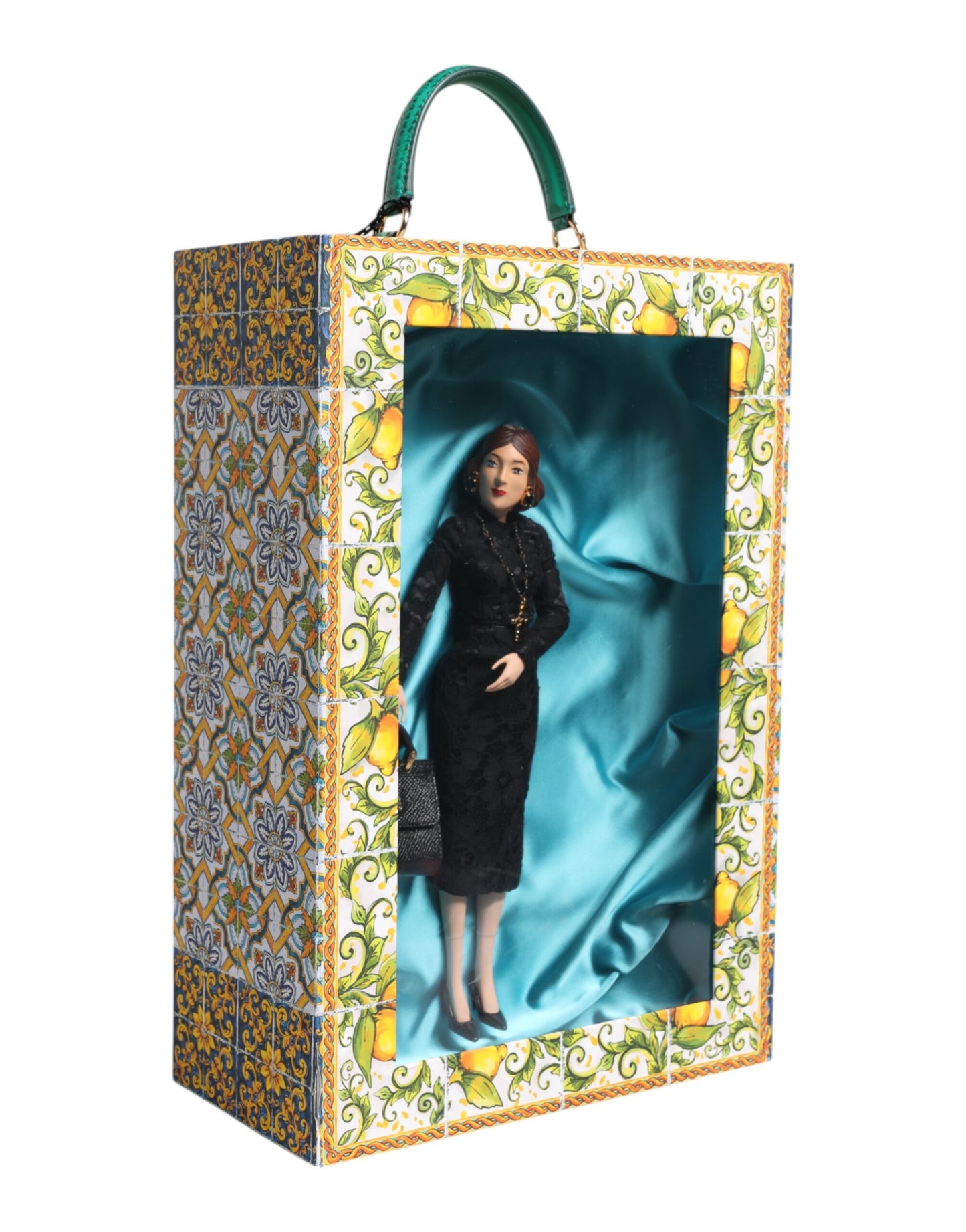 Robe noire MARIA Porcelaine Défilé de mode Cuir Sicily Dolls