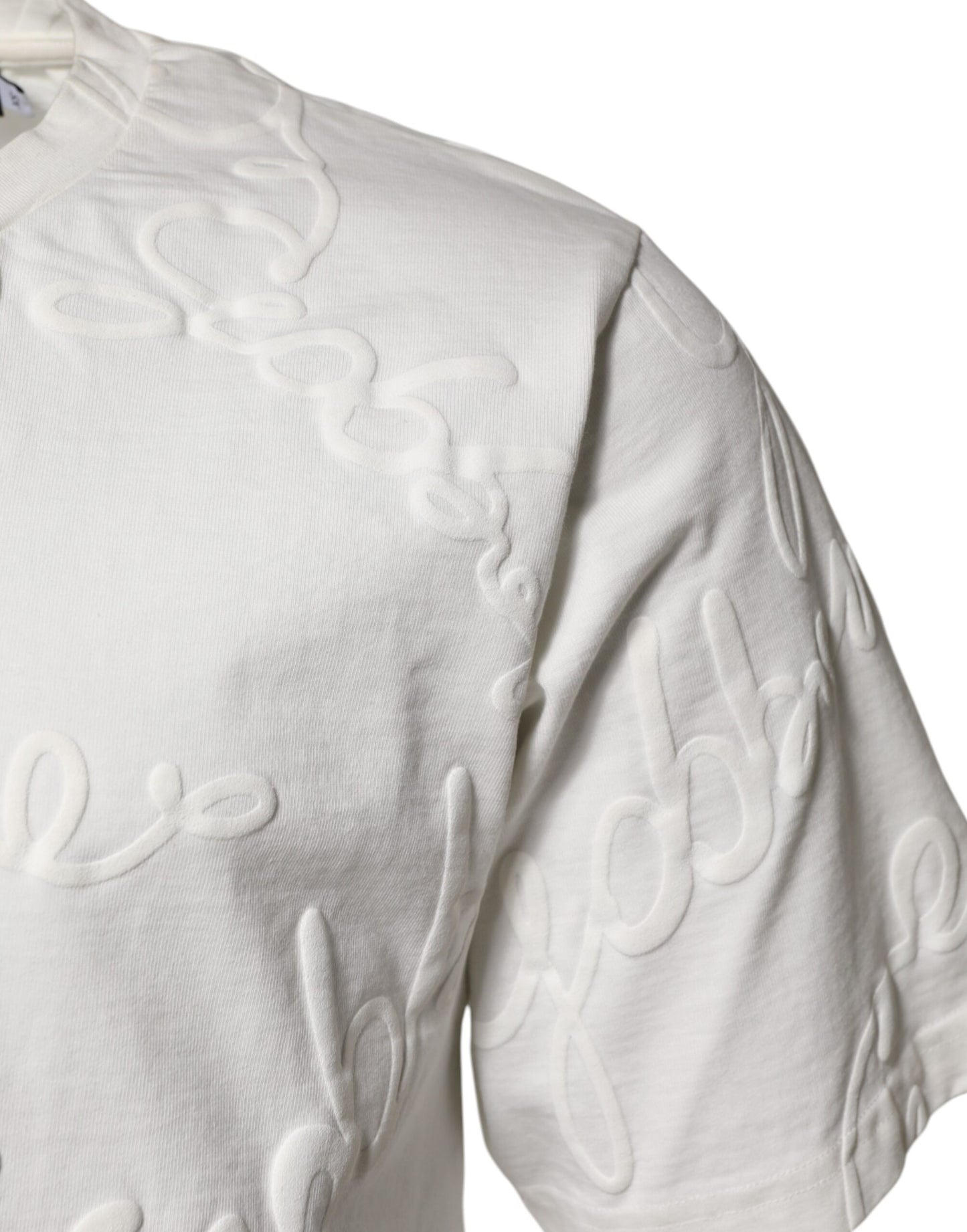 T-shirt col rond en coton blanc avec logo en relief