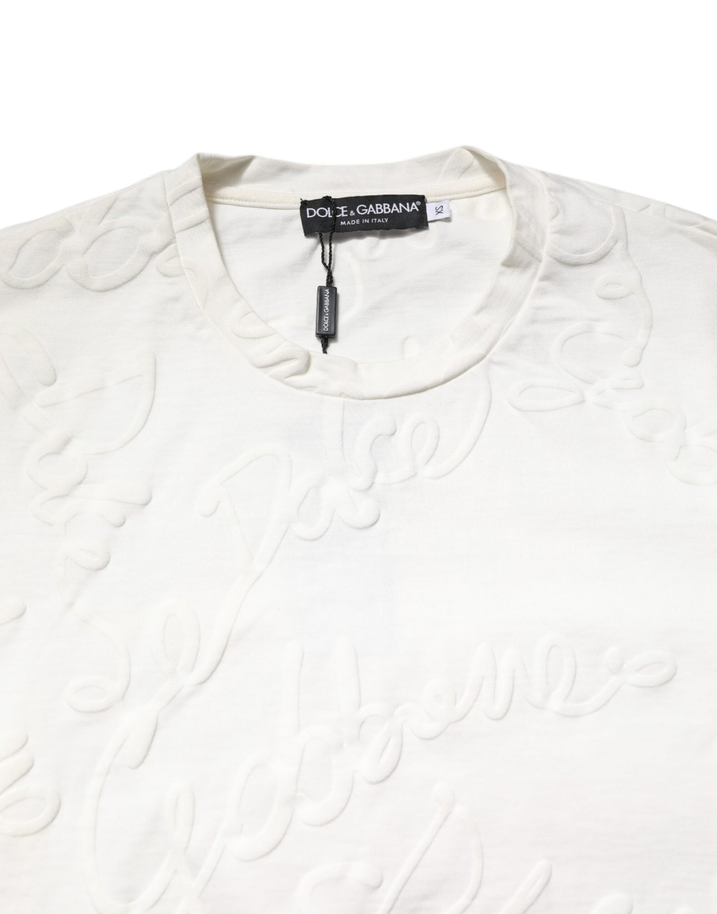 T-shirt col rond en coton blanc avec logo en relief