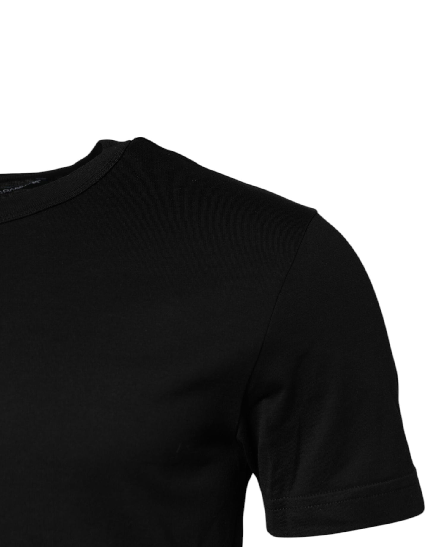 T-shirt noir en coton à manches courtes et col rond