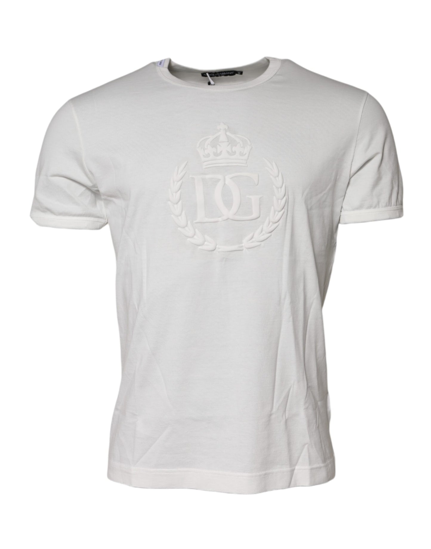 T-shirt en coton blanc avec couronne DG en relief