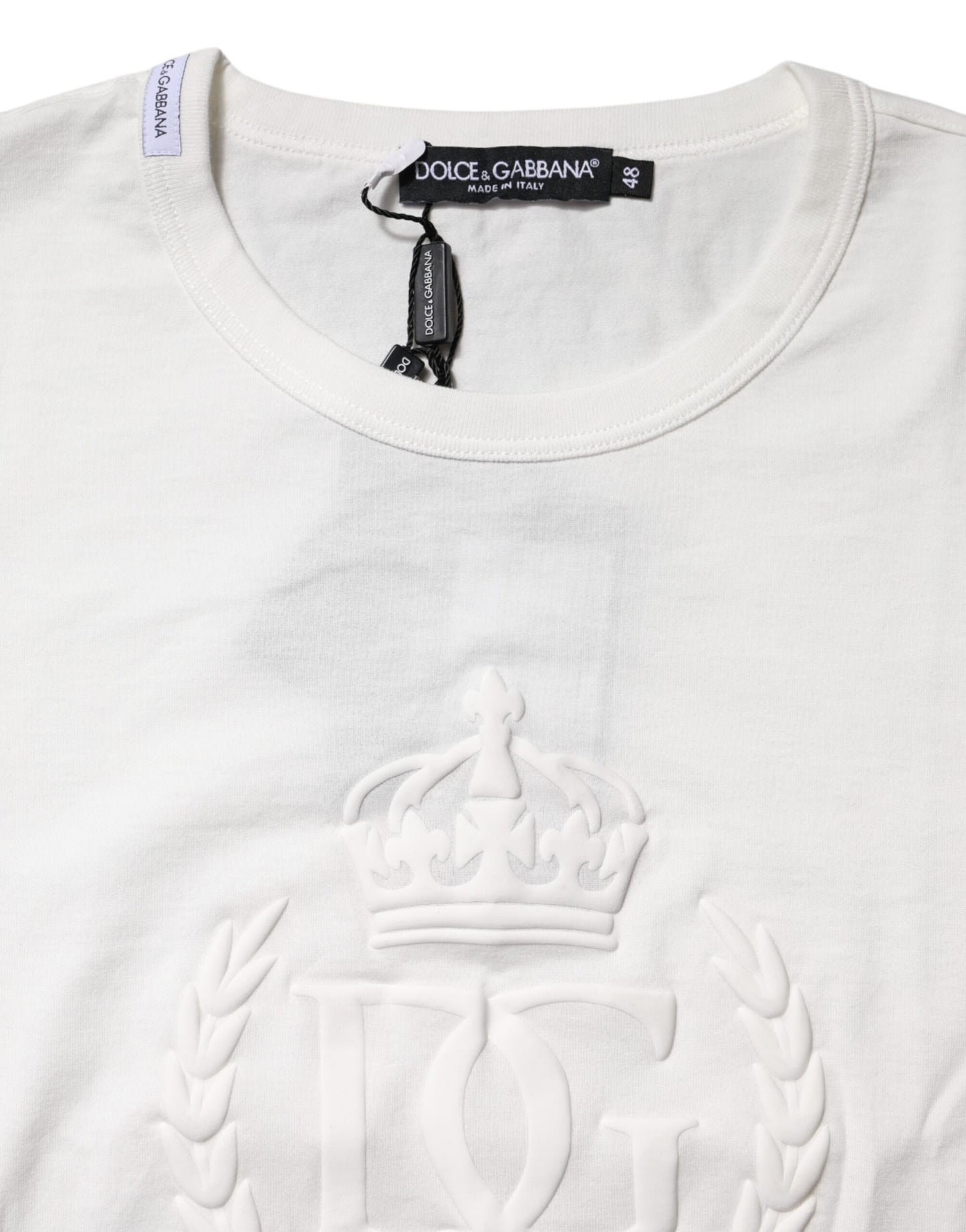T-shirt en coton blanc avec couronne DG en relief