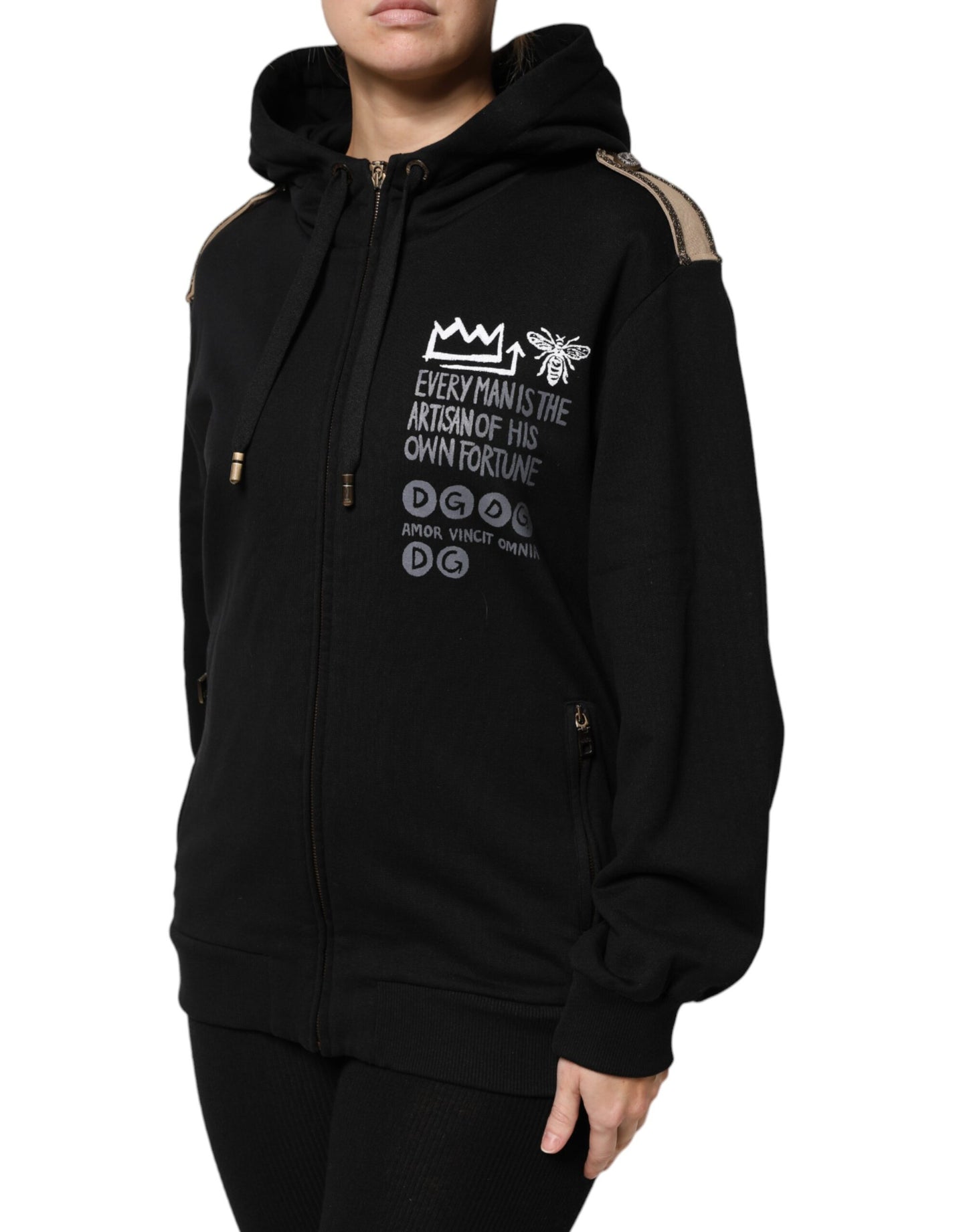 Chaqueta tipo sudadera con capucha y cremallera completa con logotipo negro