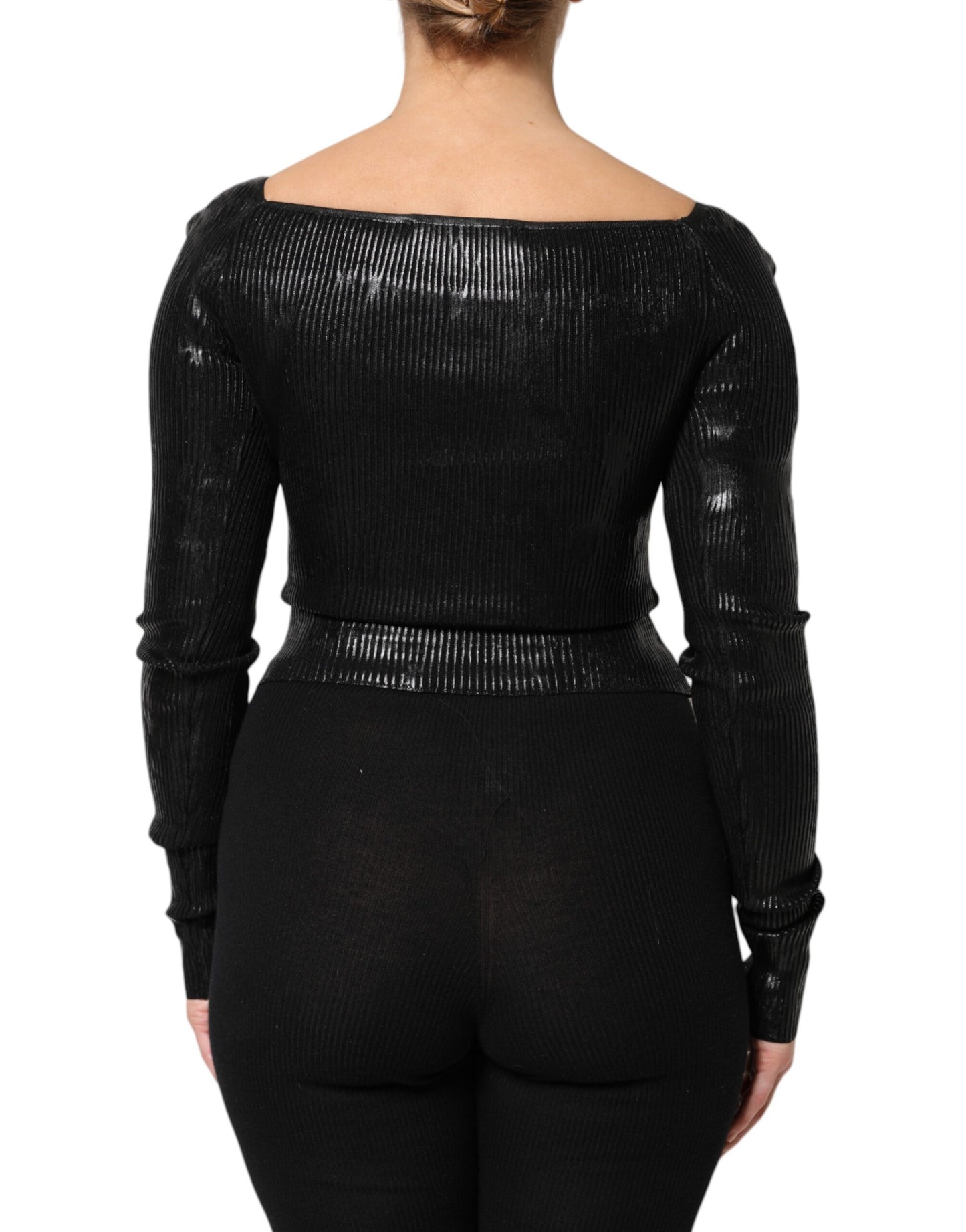 Blusa ajustada de manga larga de viscosa negra