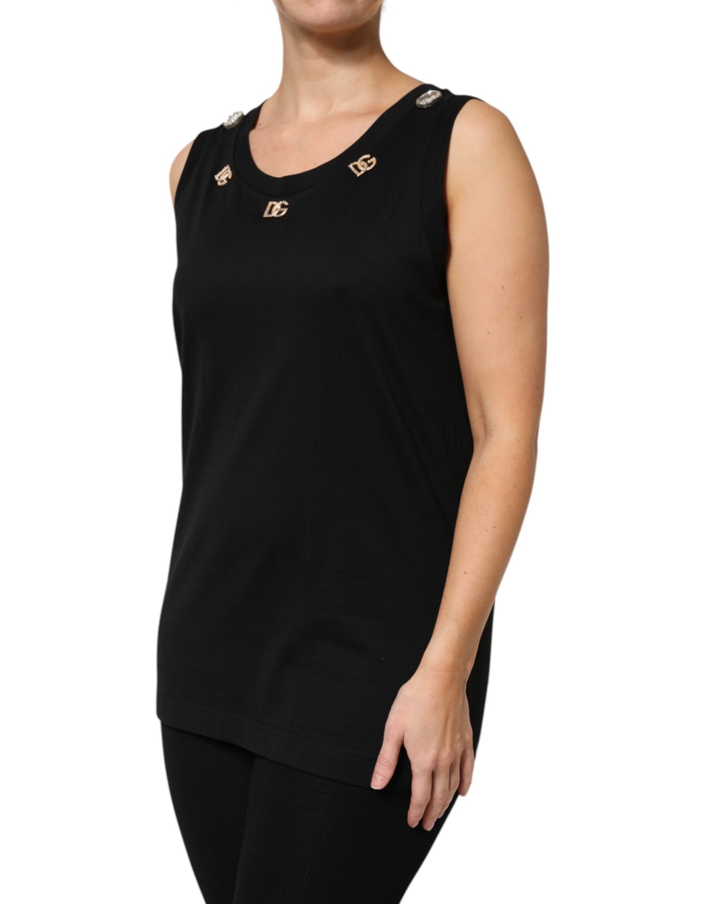 Camiseta sin mangas negra con adornos DG