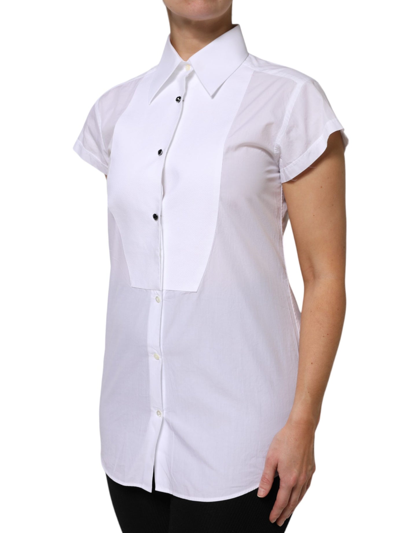 Polo de algodón blanco de manga corta con cuello