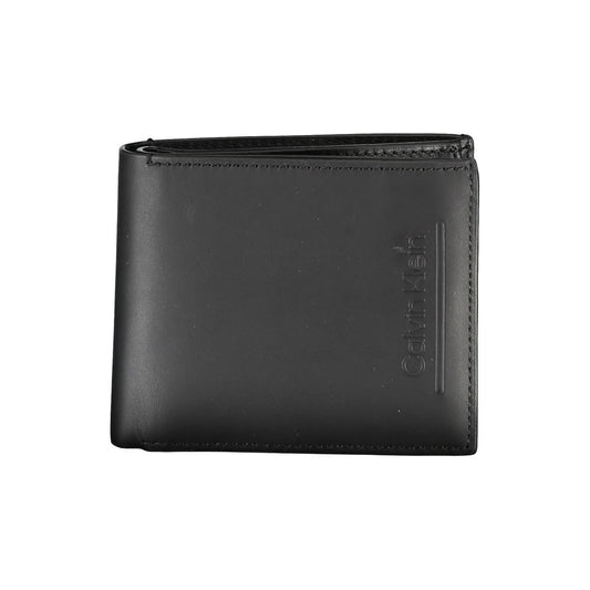 Cartera RFID de cuero negro con monedero