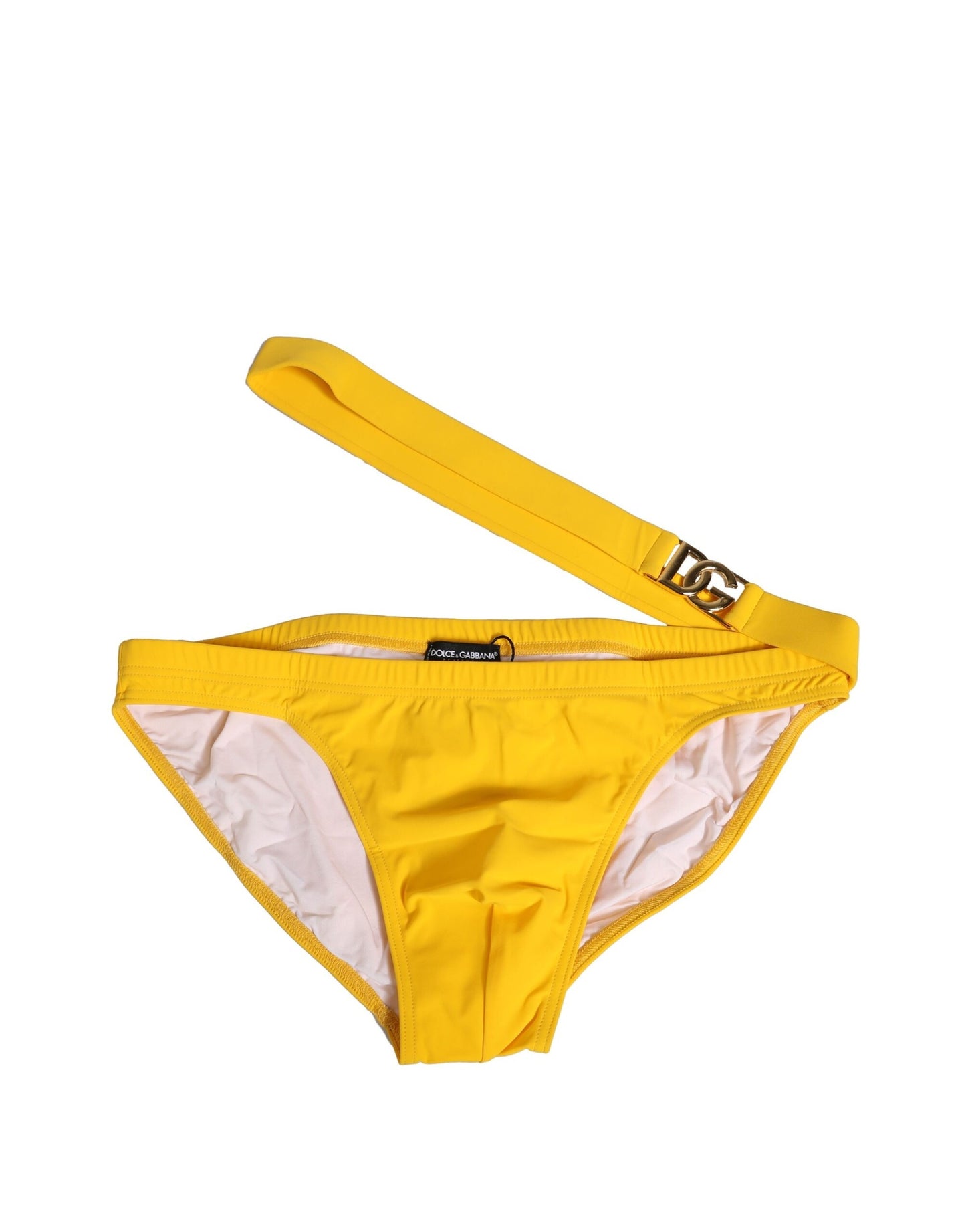 Traje de baño de playa tipo slip con logo y cintura amarilla