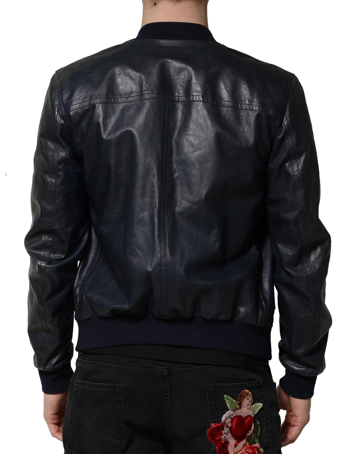 Chaqueta motera de piel de cordero negra con cremallera completa