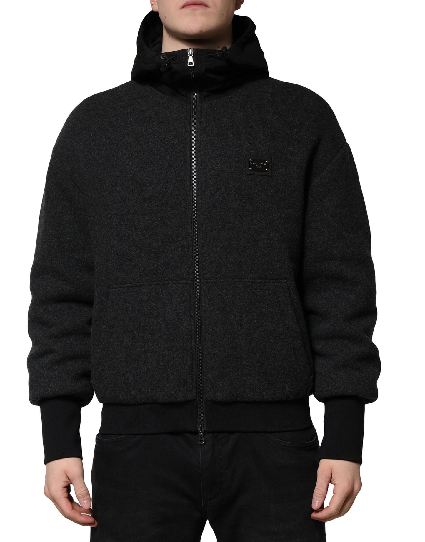 Chaqueta bomber con capucha y placa del logotipo de DG negra
