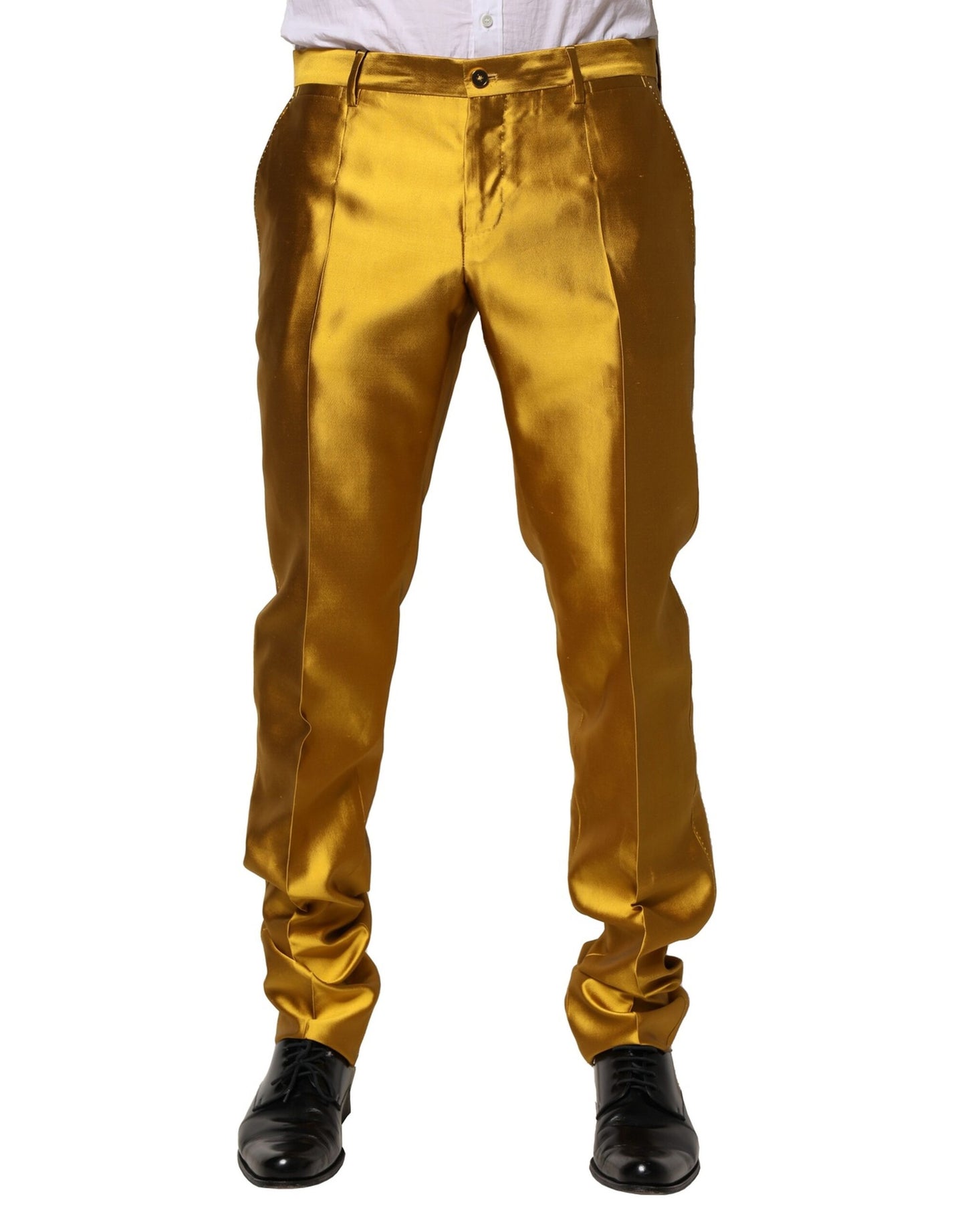 Pantalones de vestir cónicos de seda amarilla para hombre