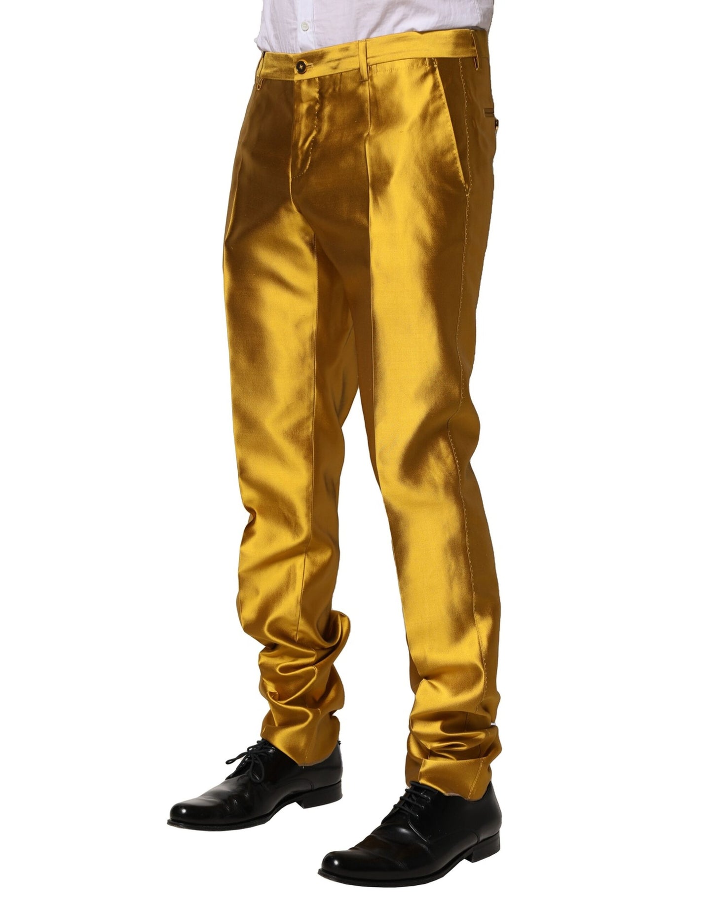 Pantalones de vestir cónicos de seda amarilla para hombre