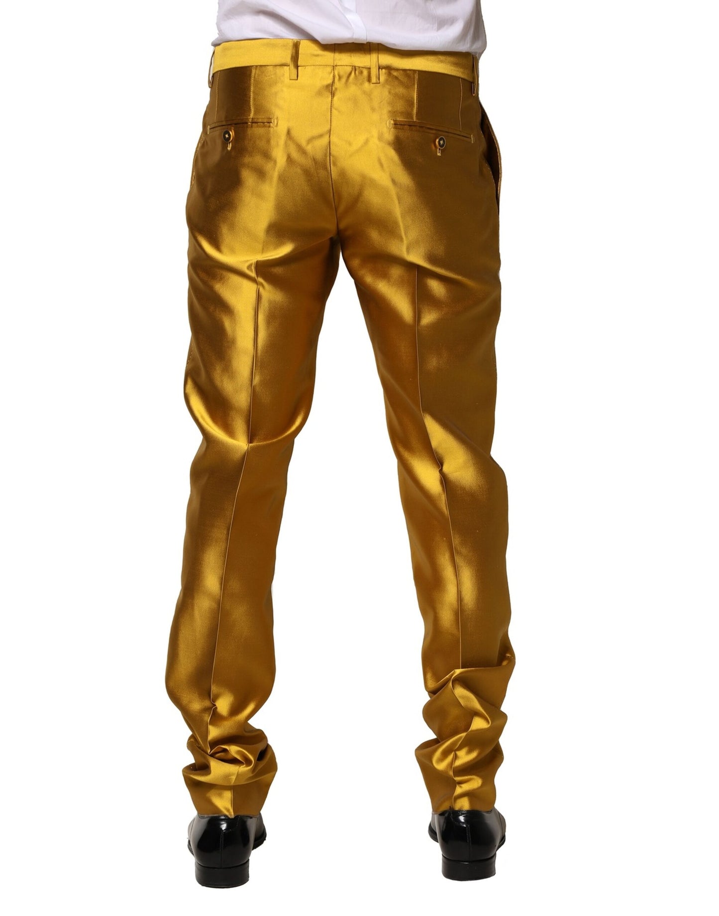 Pantalones de vestir cónicos de seda amarilla para hombre