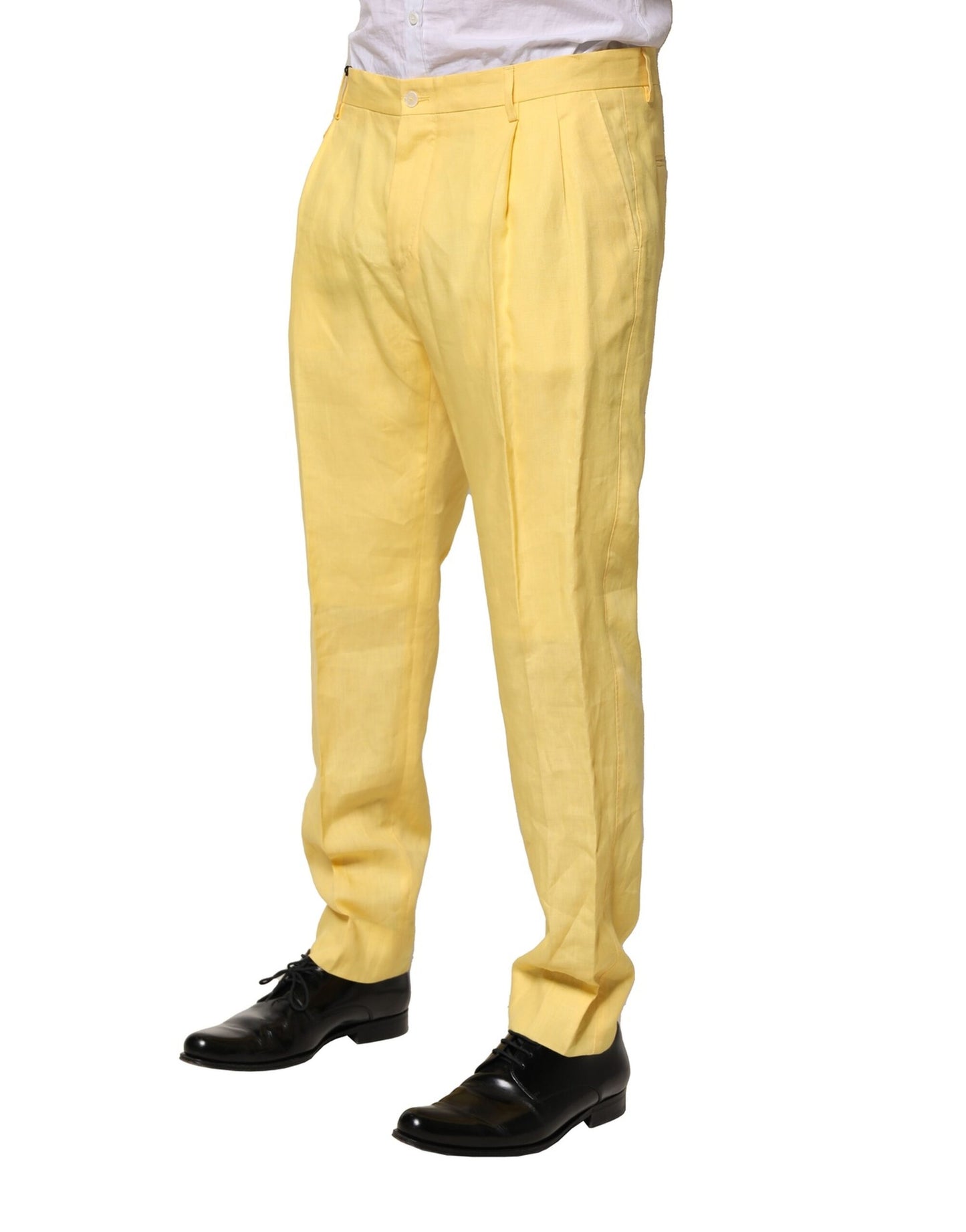 Pantalones de vestir cónicos de lino amarillo para hombre