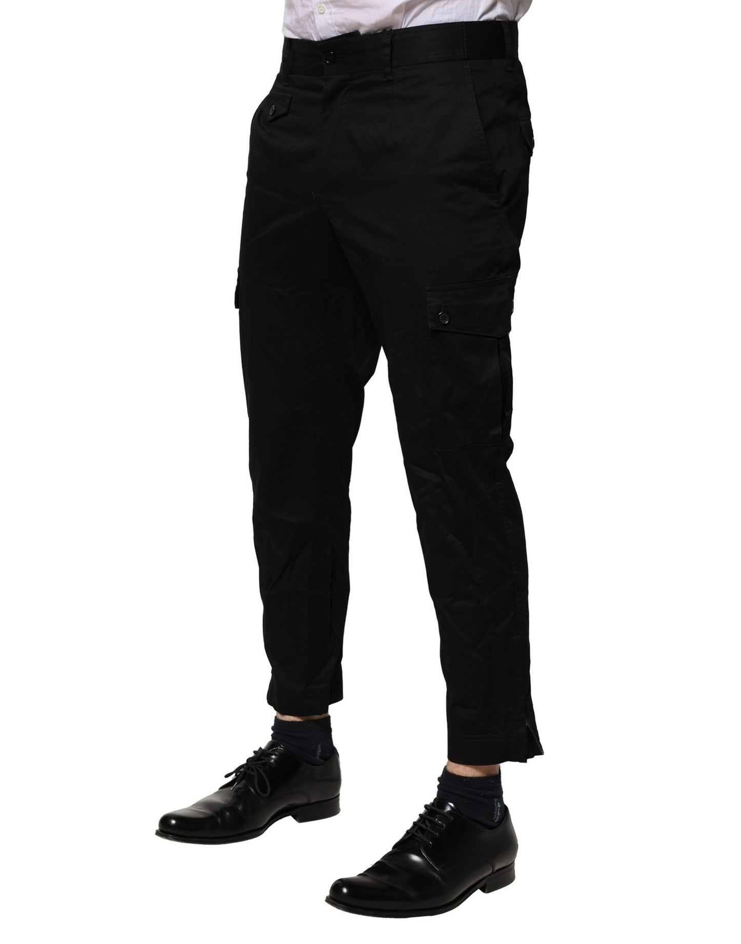 Pantalones formales ajustados de algodón negro