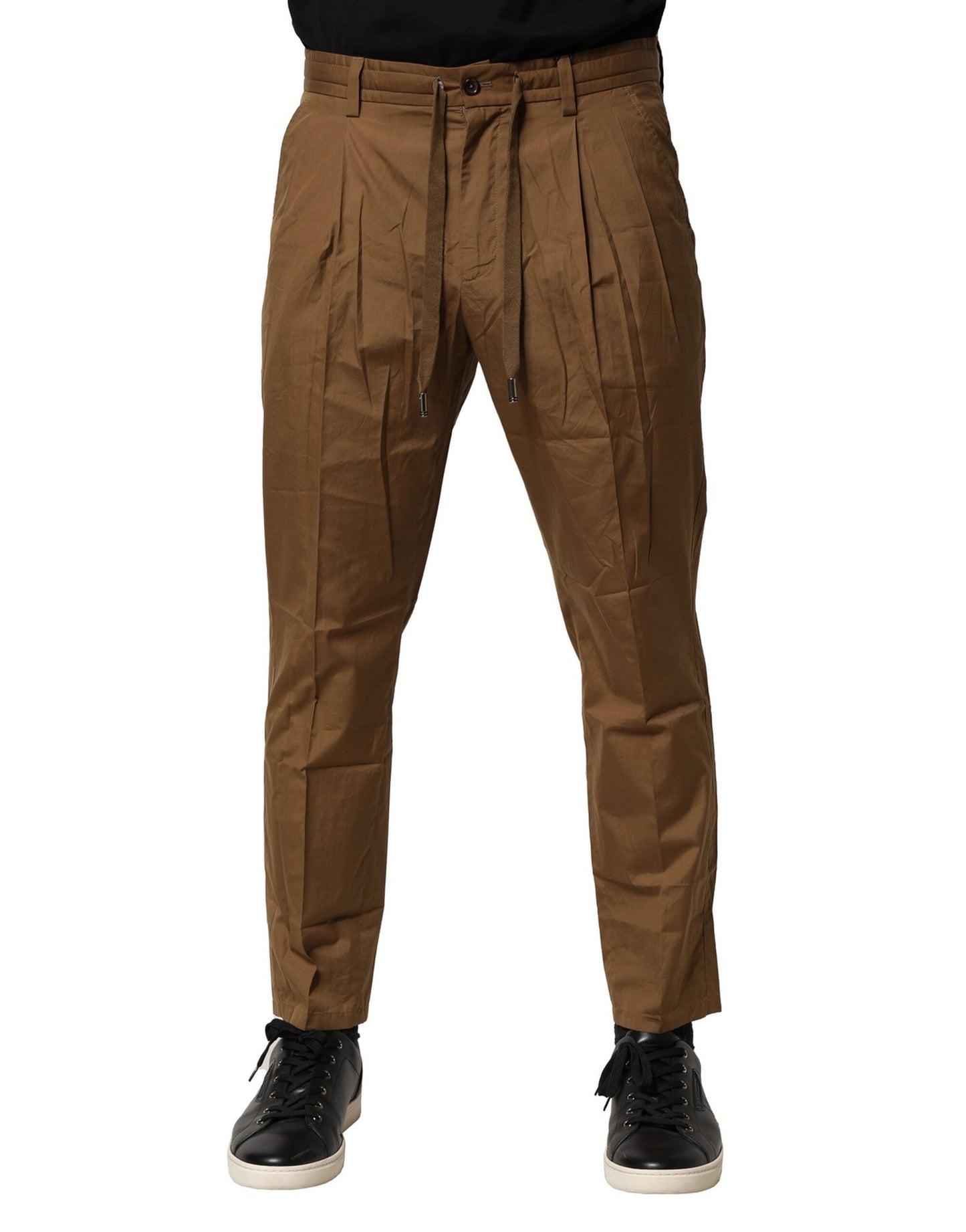 Pantalones chinos de algodón marrón de cintura media para hombre