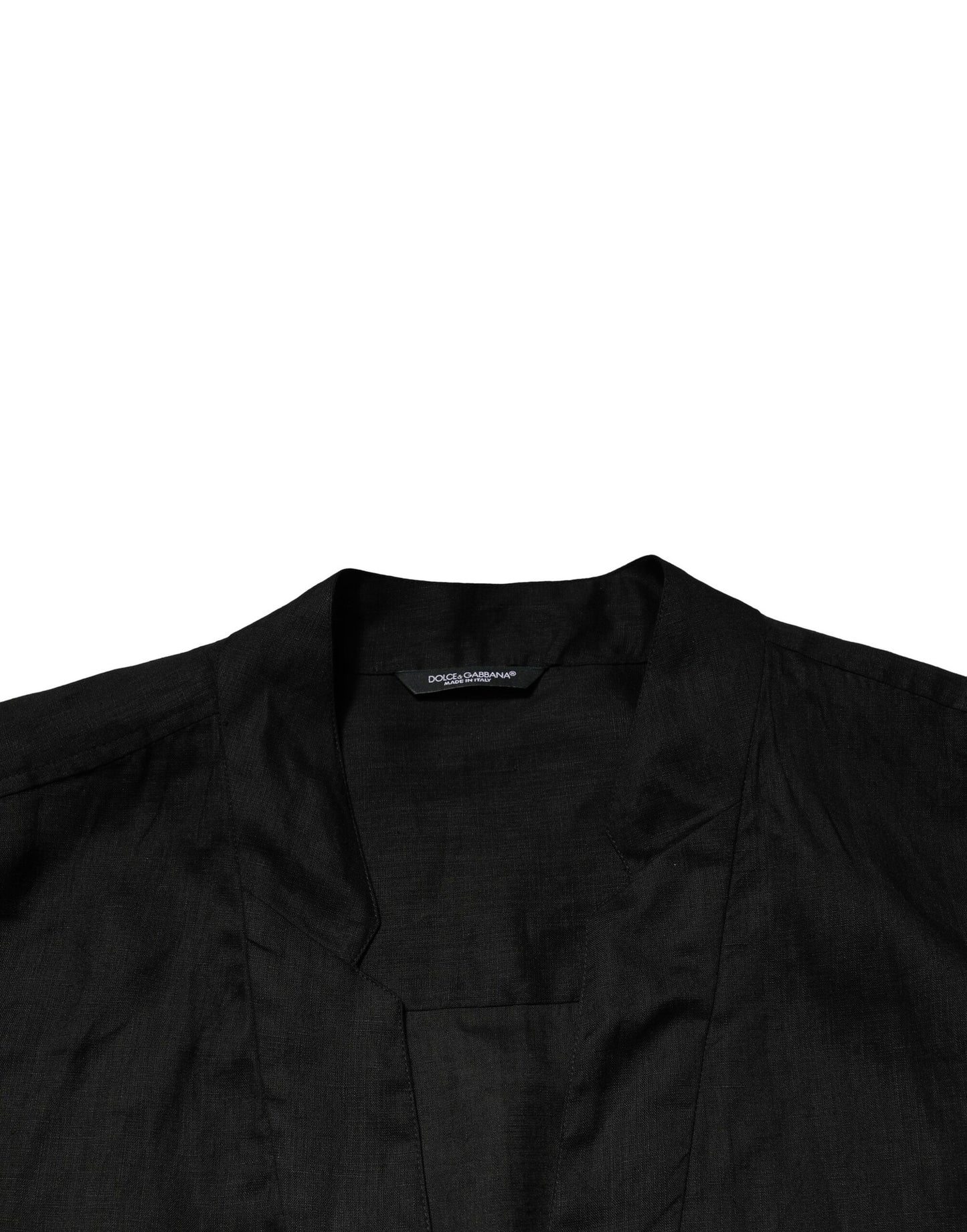 Camisa casual de lino negro de manga larga para hombre