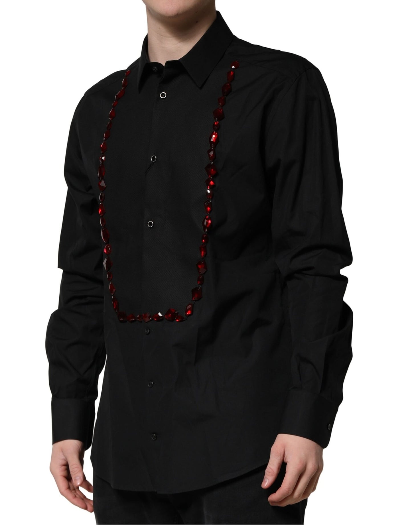 Camisa formal de vestir para hombre con cristales negros dorados
