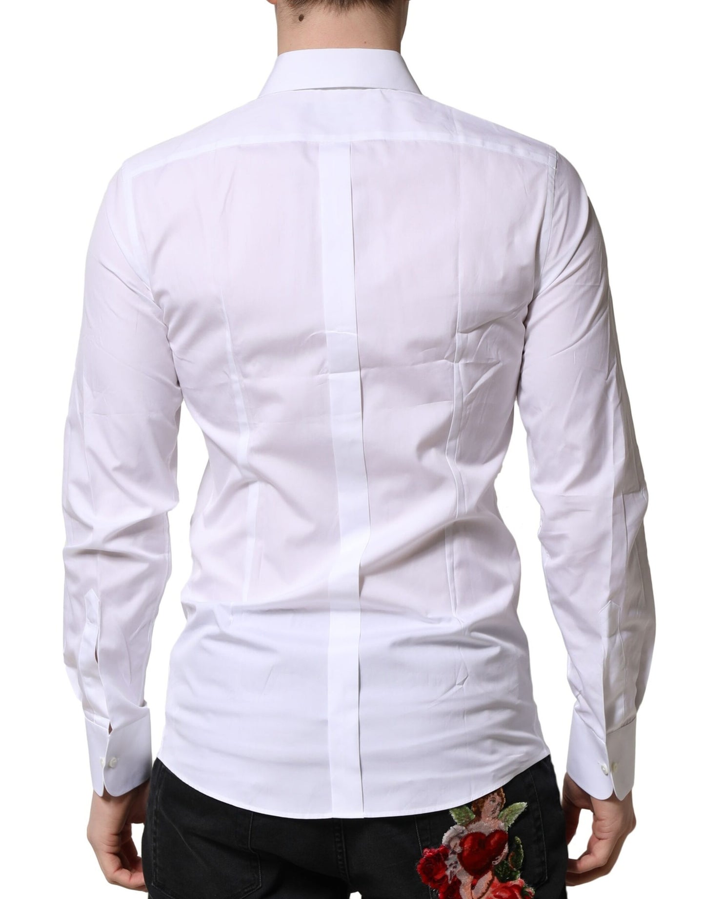 Camisa formal de vestir de algodón con corona dorada blanca