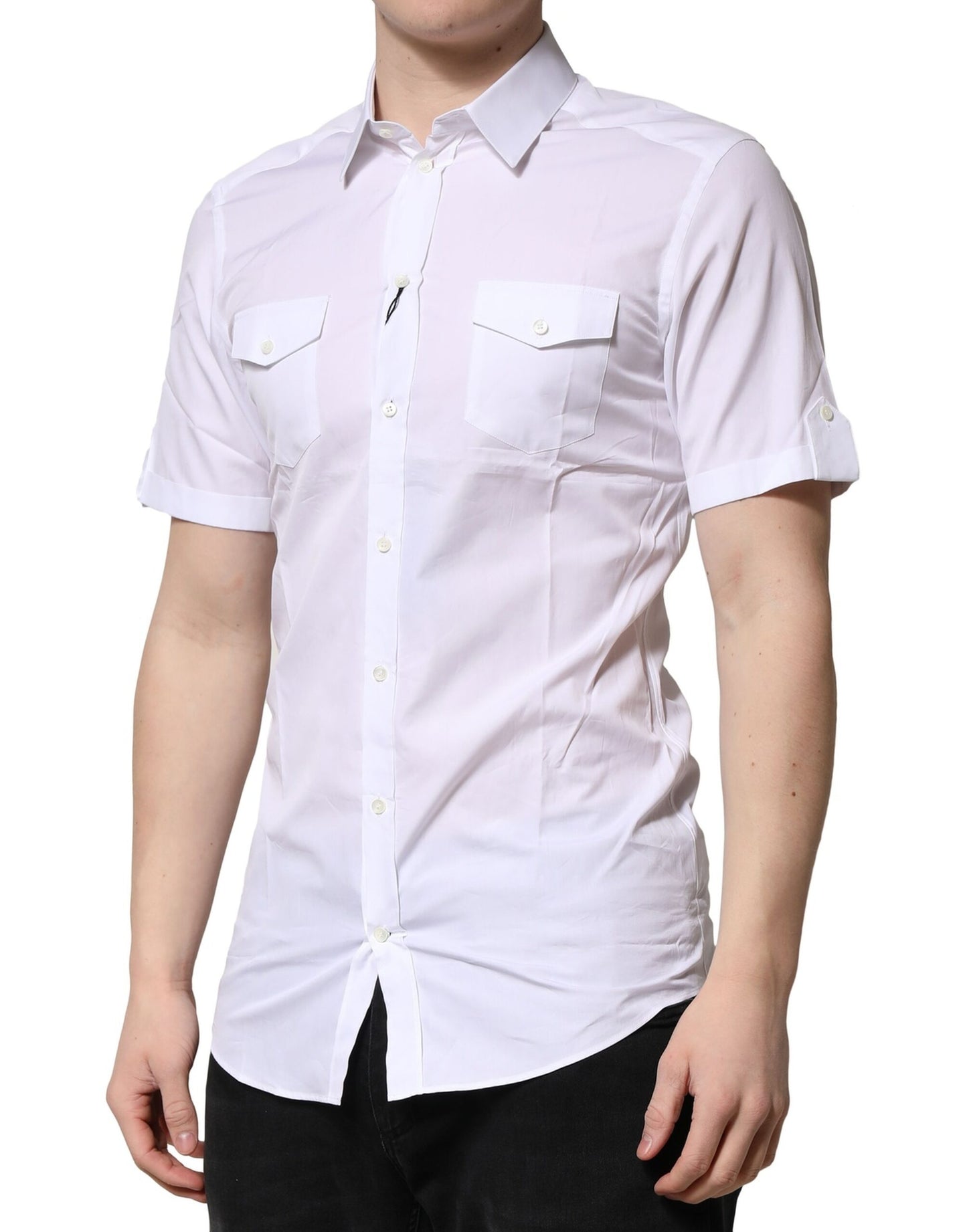 Camisa informal de manga corta de algodón blanco dorado