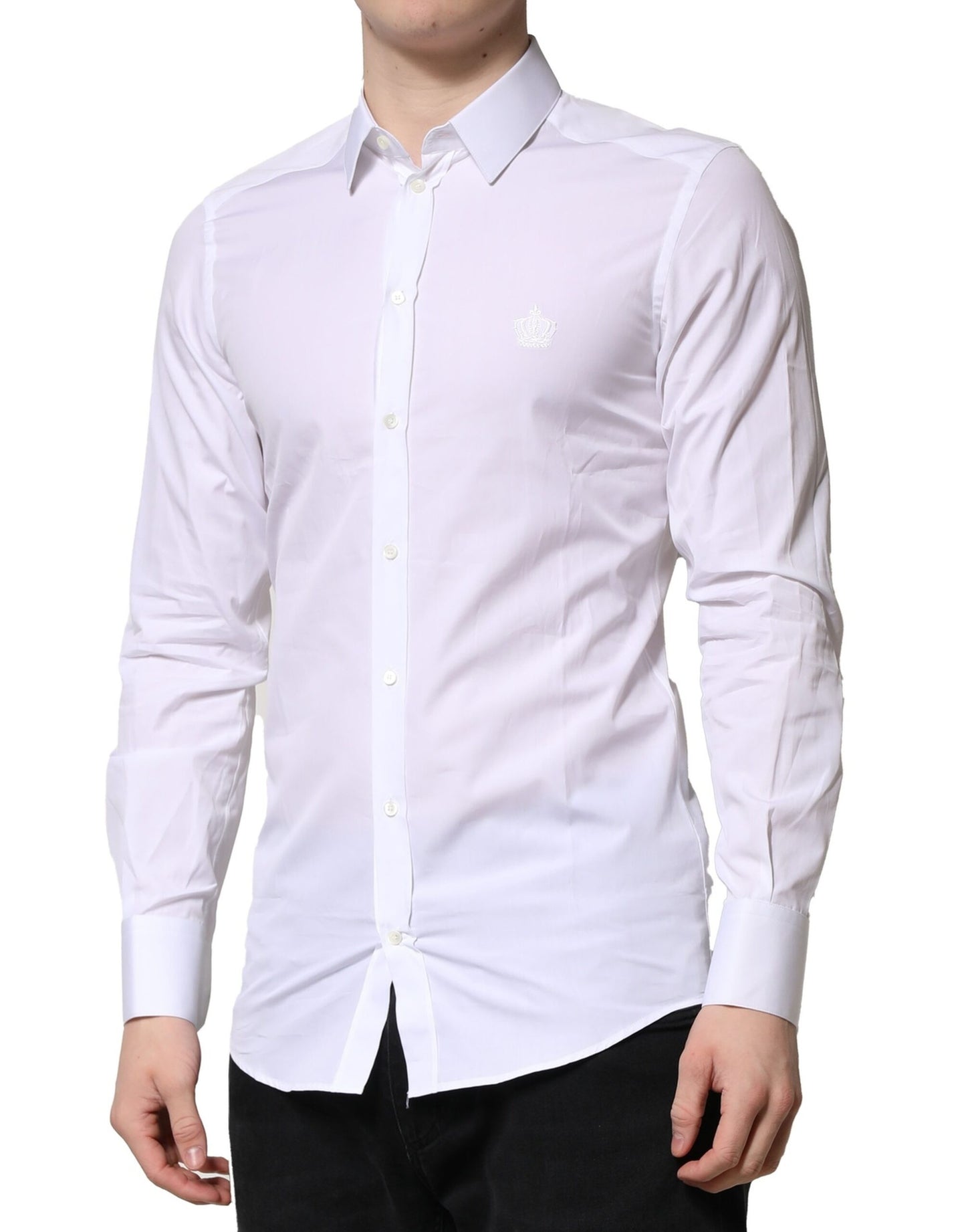 Camisa formal de vestir para hombre de manga larga en color blanco dorado