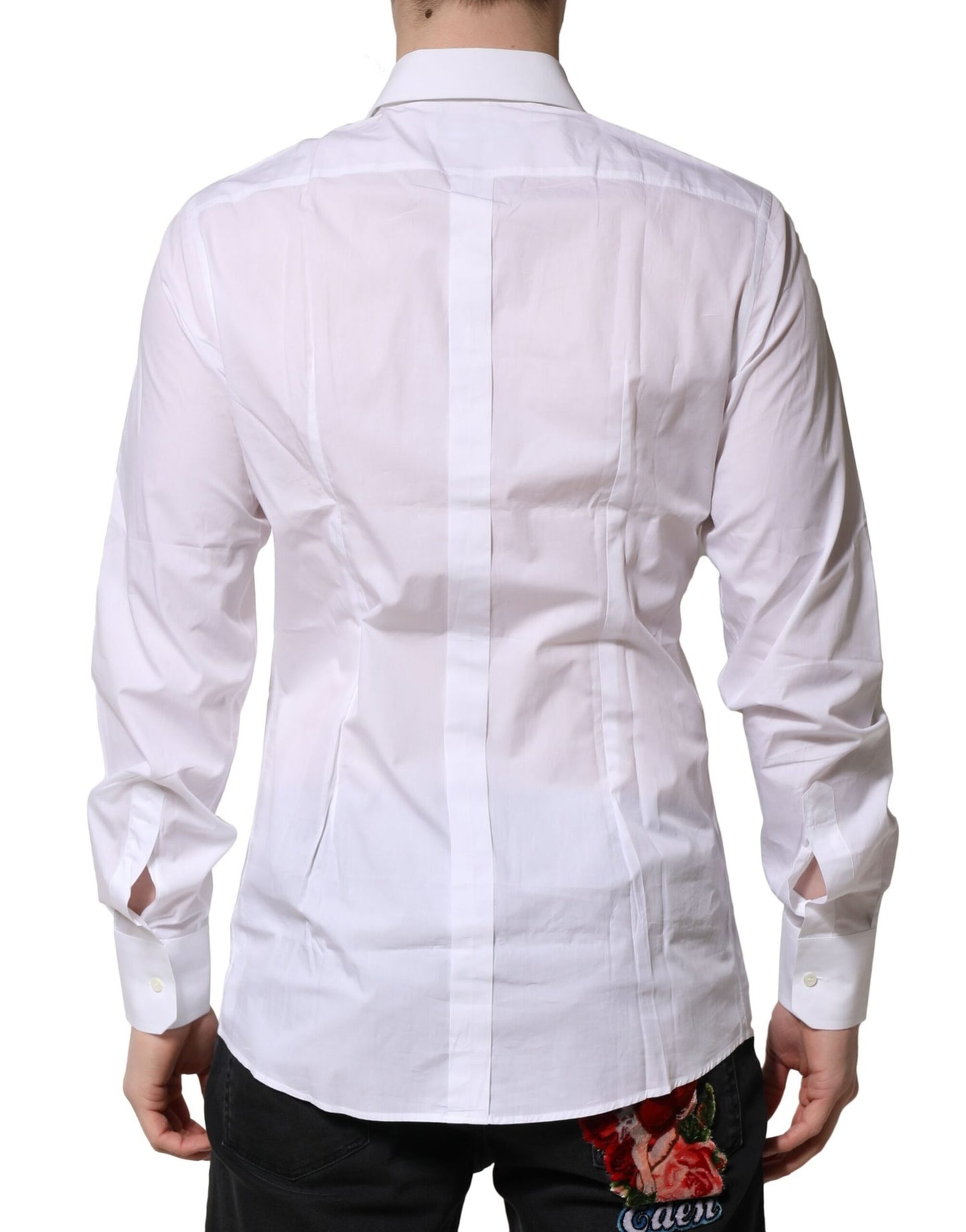 Camisa formal de algodón blanco de manga larga dorada