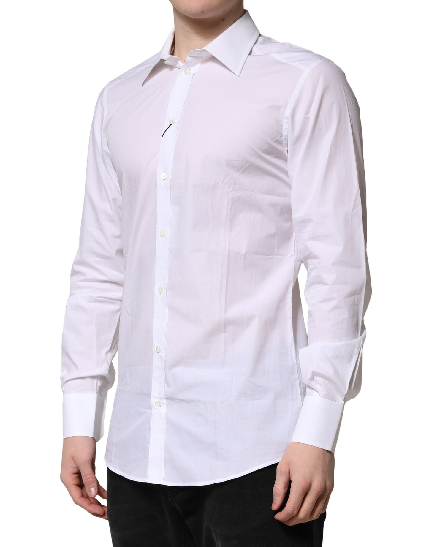Camisa formal de manga larga de algodón blanco dorado