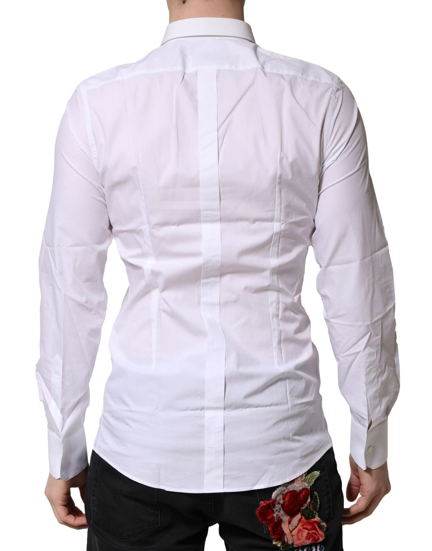 Camisa formal de manga larga de algodón blanco dorado