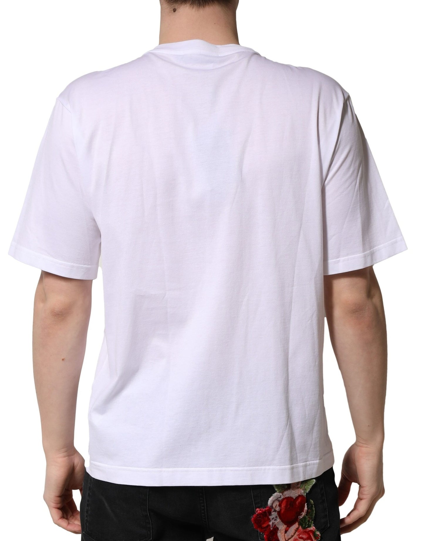 T-shirt ras du cou en coton blanc orné