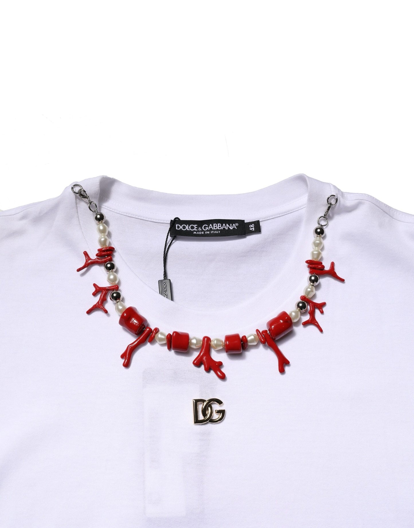 T-shirt ras du cou en coton blanc orné