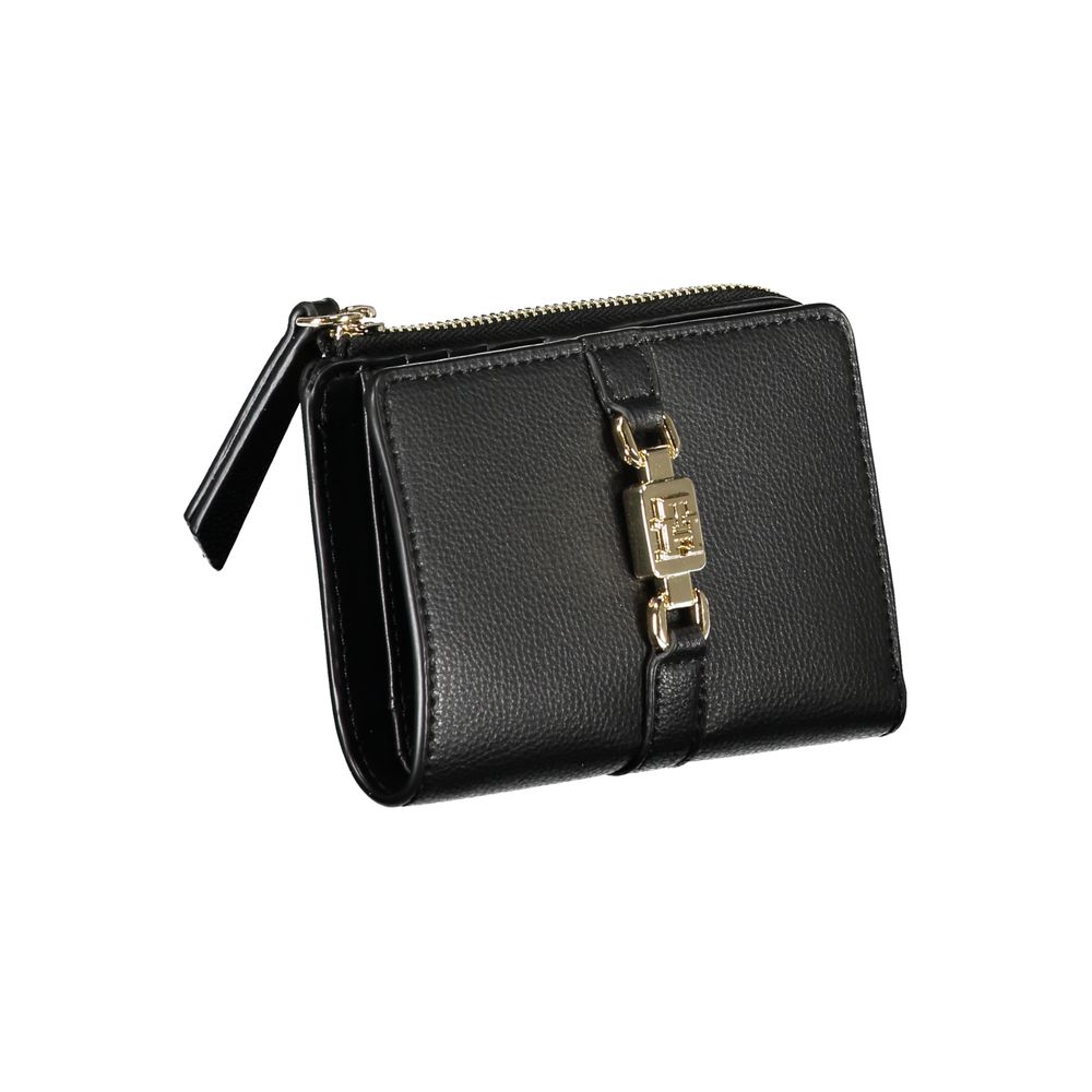 Cartera elegante negra con cremallera y monedero