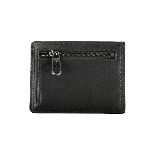 Monedero elegante de cuero negro con tarjetero