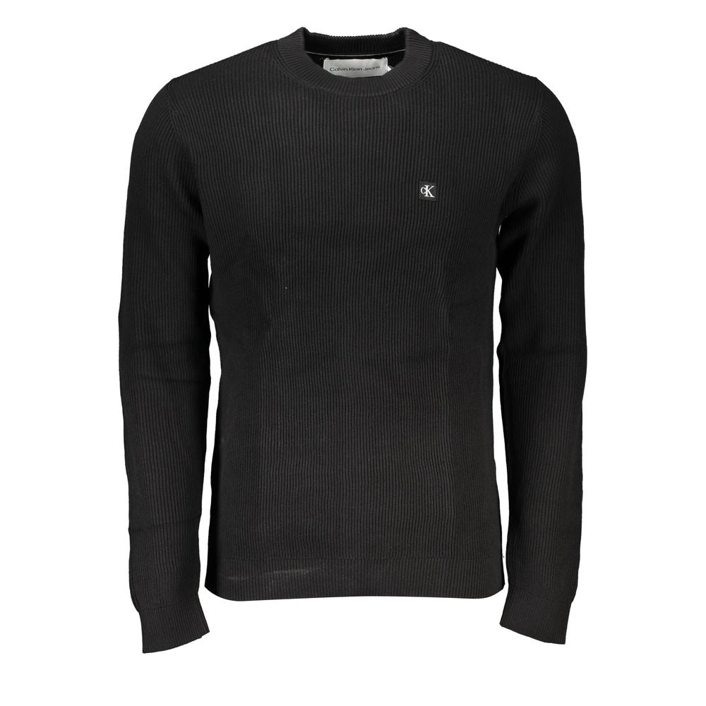 Suéter elegante de cuello redondo negro con logotipo