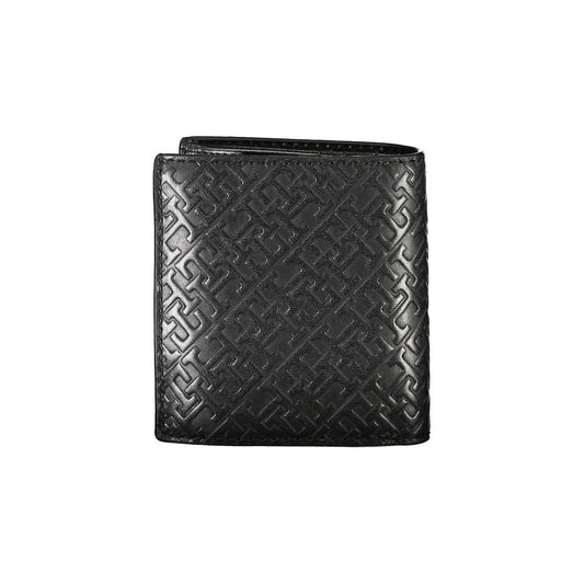 Cartera elegante de cuero negro con dos compartimentos