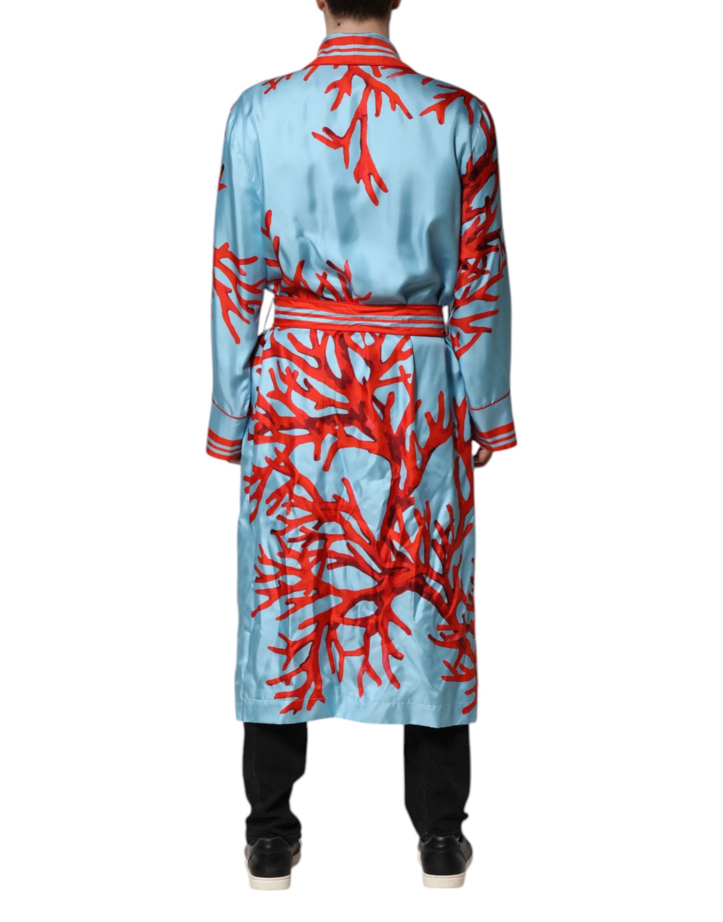 Chaqueta tipo bata cruzada con estampado de coral rojo y azul