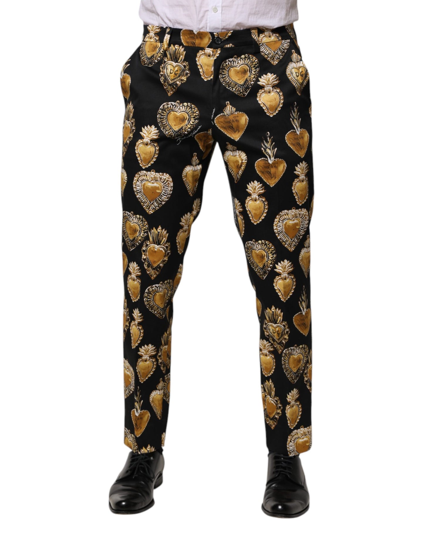 Pantalones con estampado del Sagrado Corazón en negro y dorado