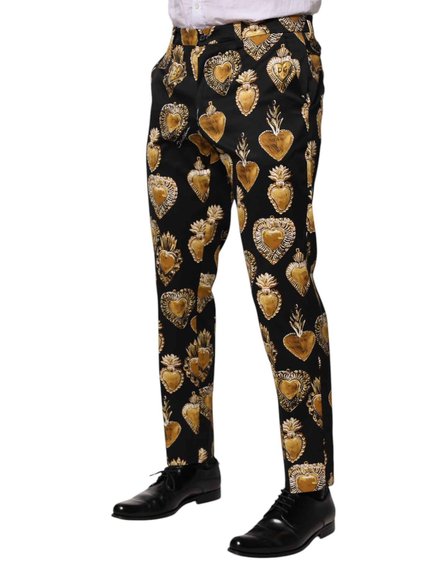Pantalones con estampado del Sagrado Corazón en negro y dorado