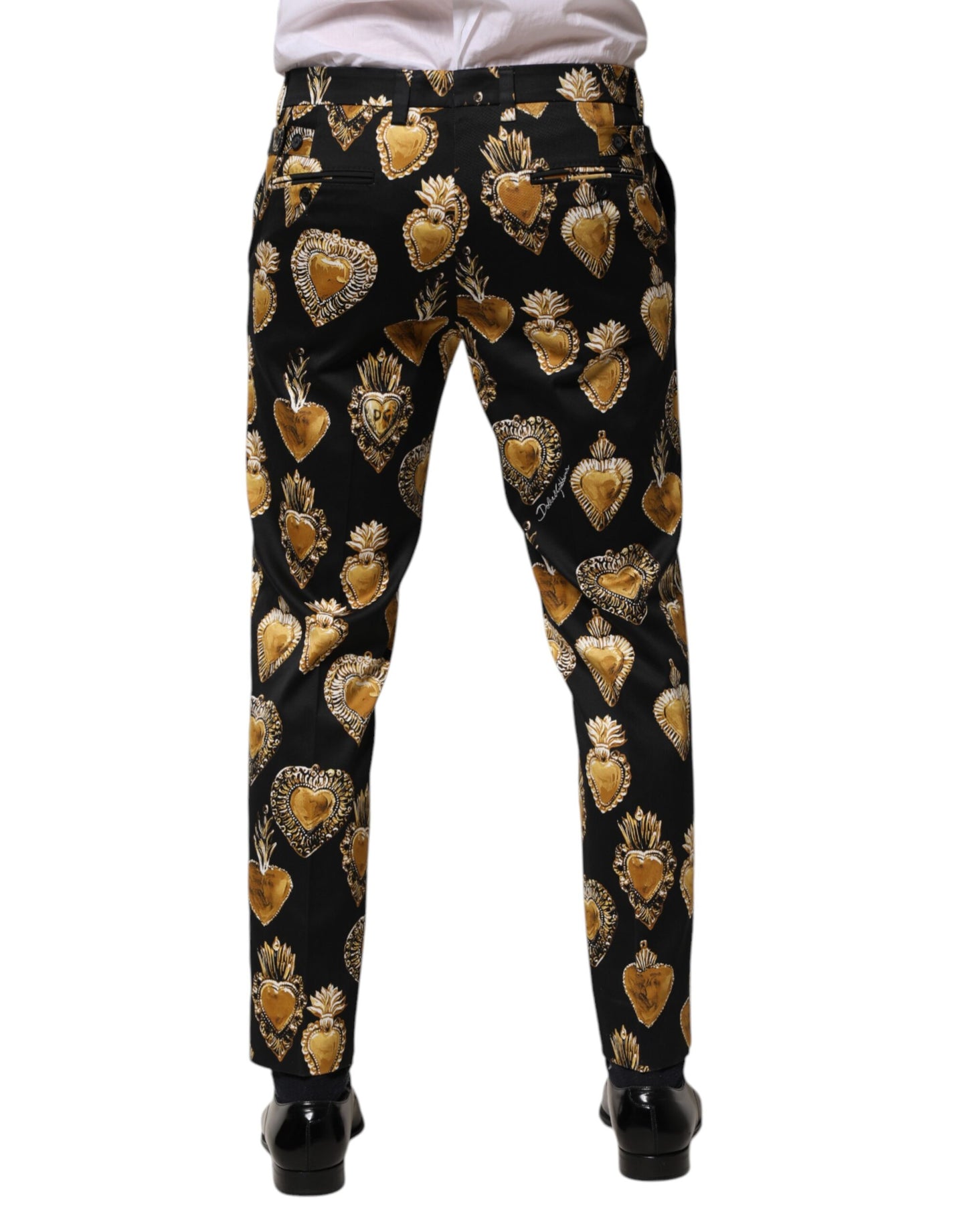 Pantalones con estampado del Sagrado Corazón en negro y dorado
