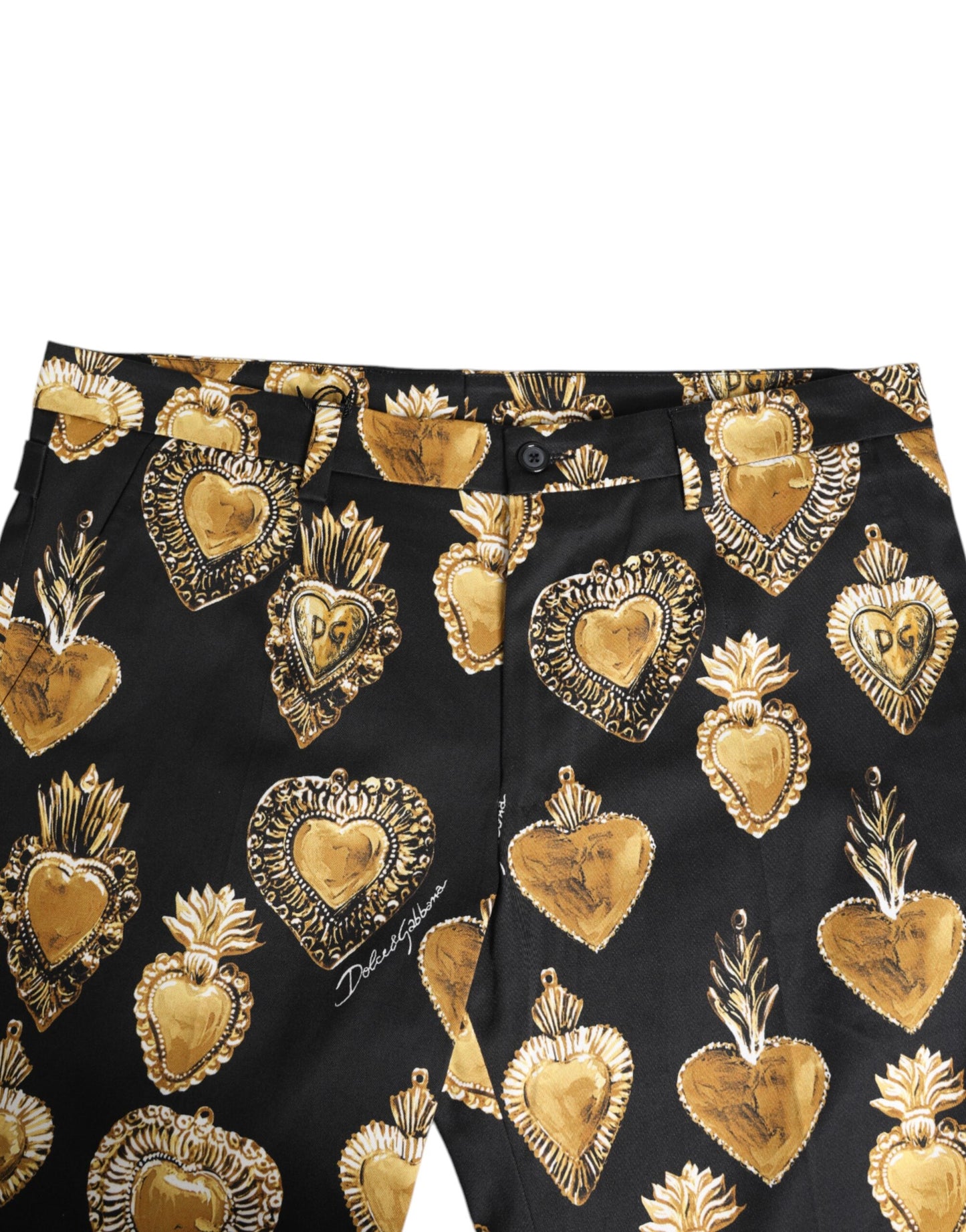 Pantalones con estampado del Sagrado Corazón en negro y dorado