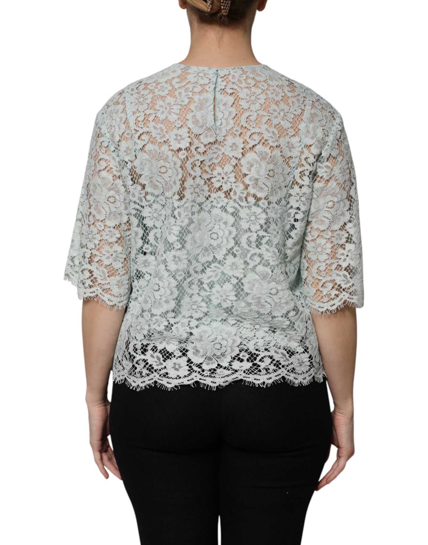 Blusa de algodón con encaje floral verde menta