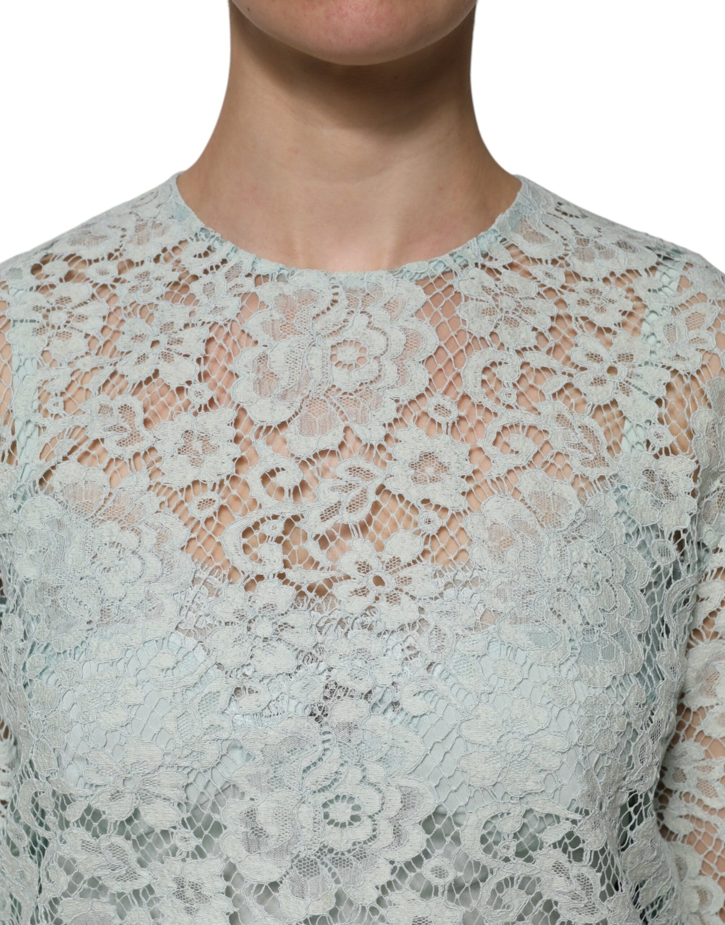 Blusa de algodón con encaje floral verde menta