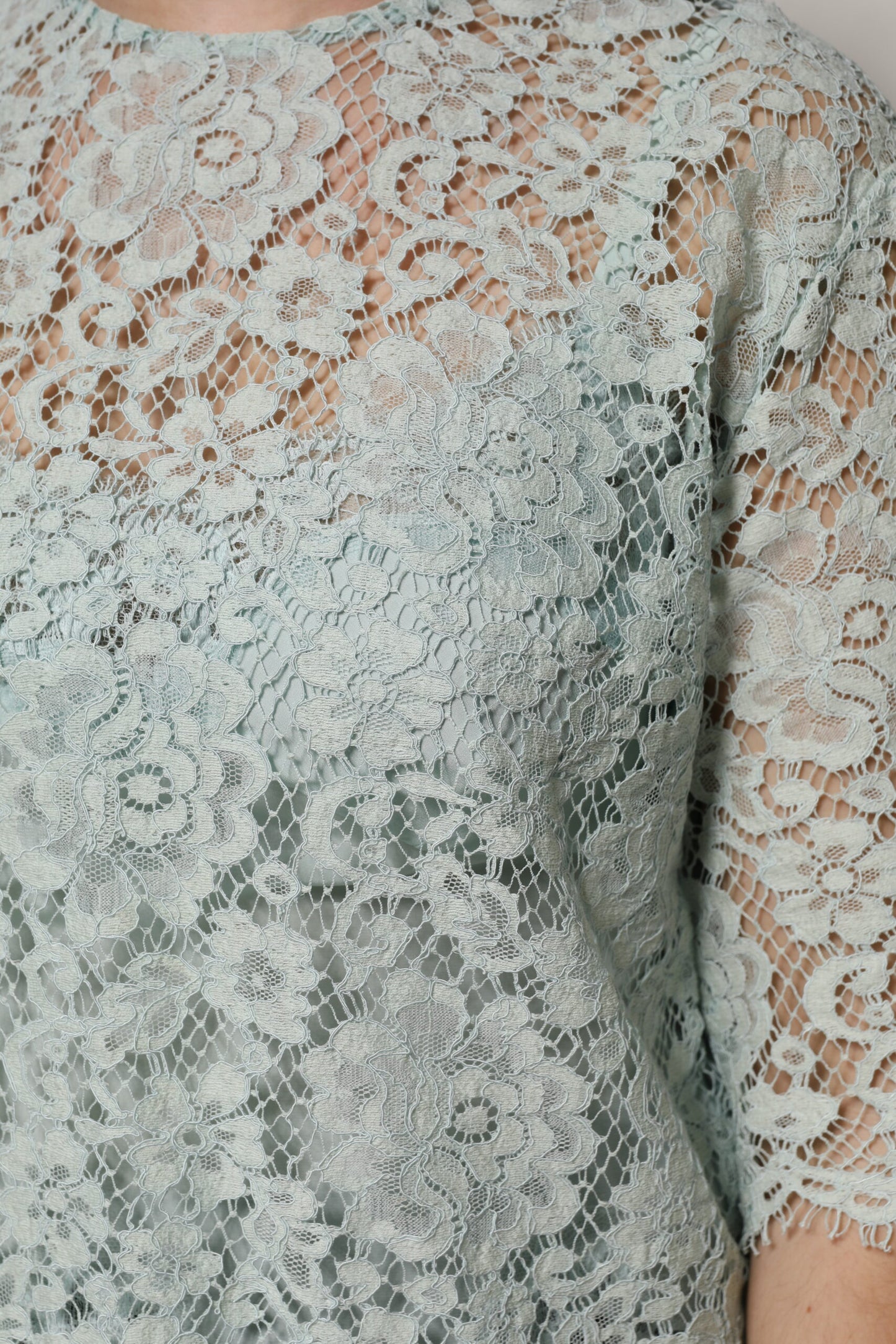 Blusa de algodón con encaje floral verde menta