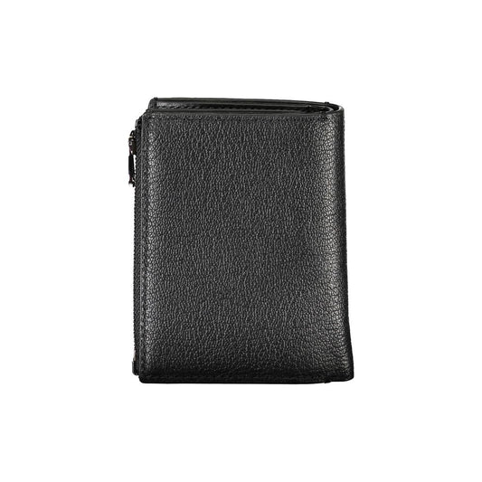 Elegante cartera de cuero negro con monedero