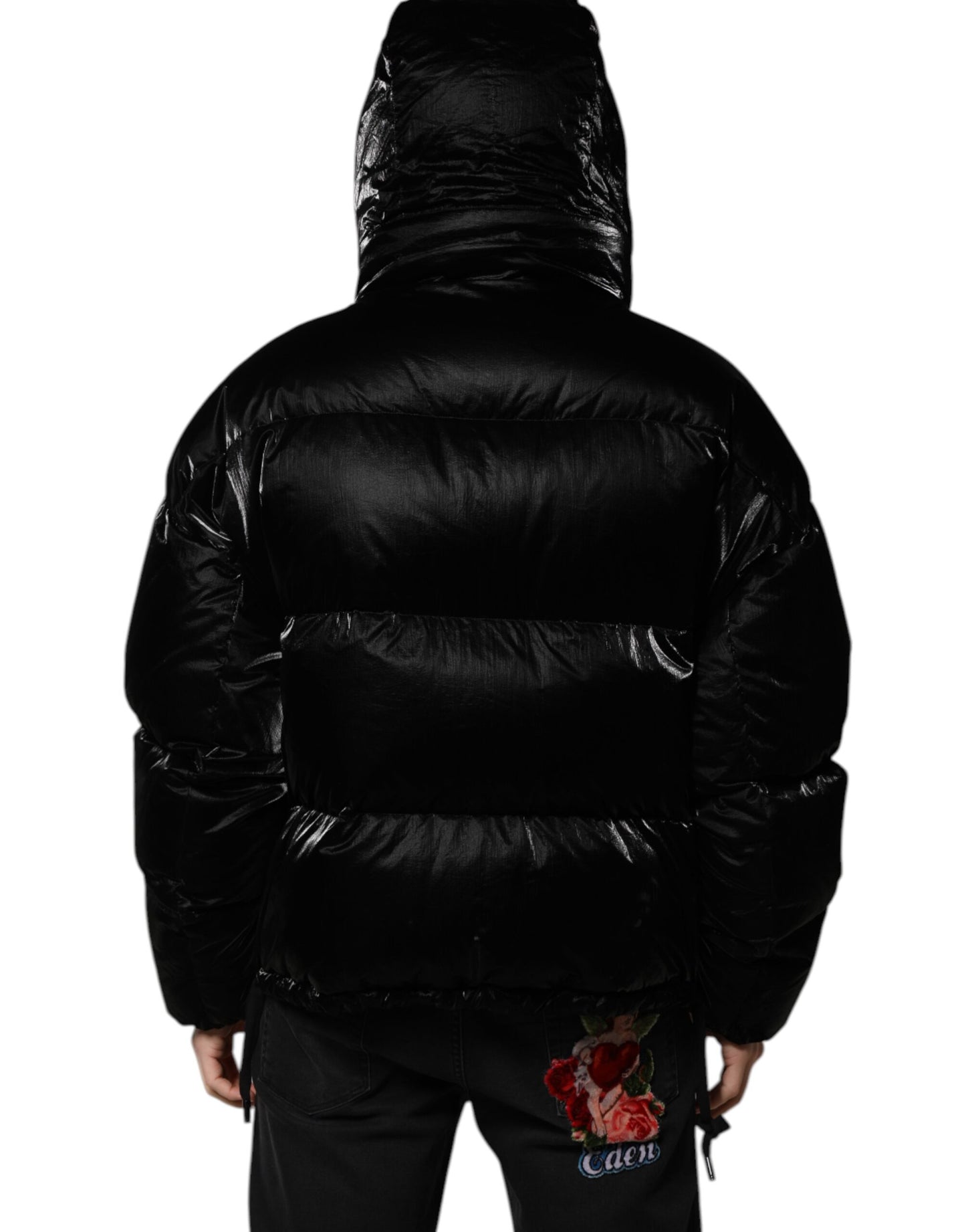 Chaqueta acolchada con capucha y cremallera completa con logotipo negro