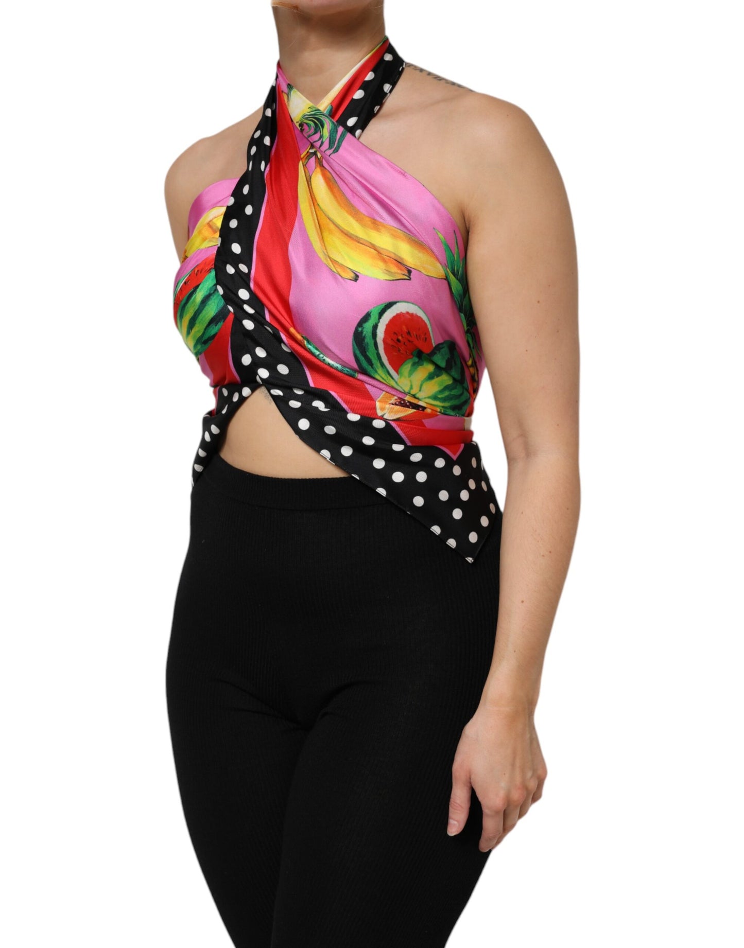 Top corto de fiesta de noche con cuello halter multicolor