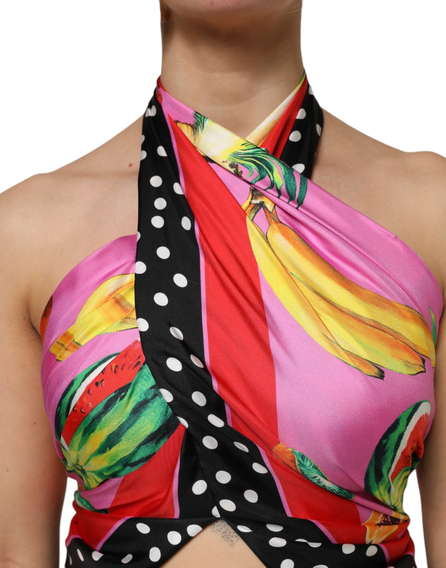 Top corto de fiesta de noche con cuello halter multicolor
