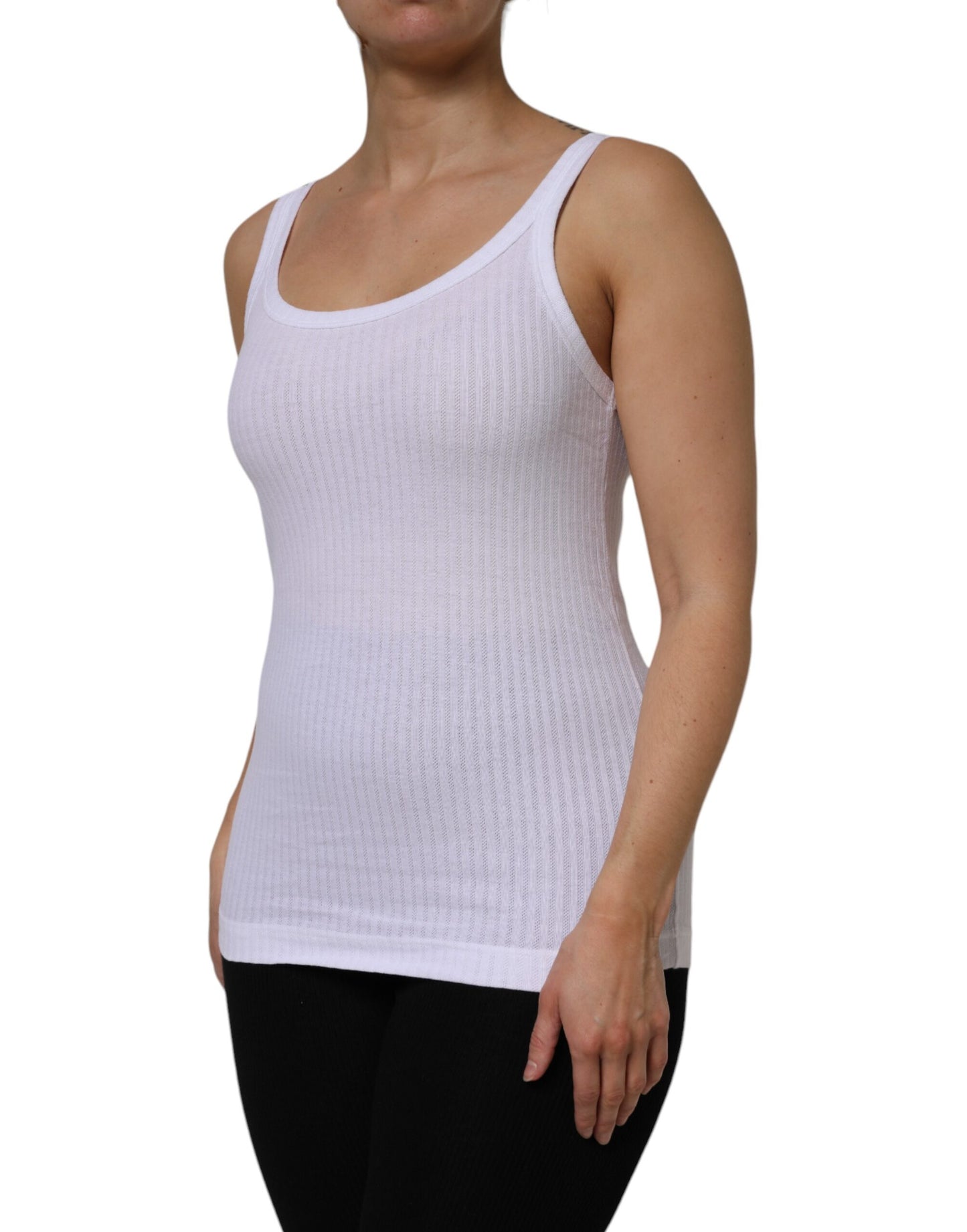 Camiseta sin mangas de algodón blanco con cuello redondo