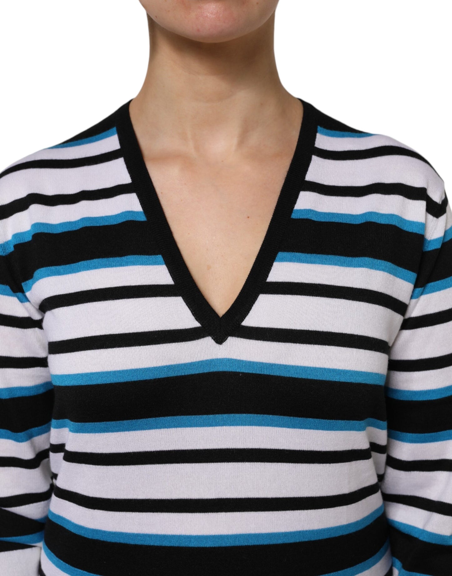 Top de manga larga con cuello en V y rayas multicolor