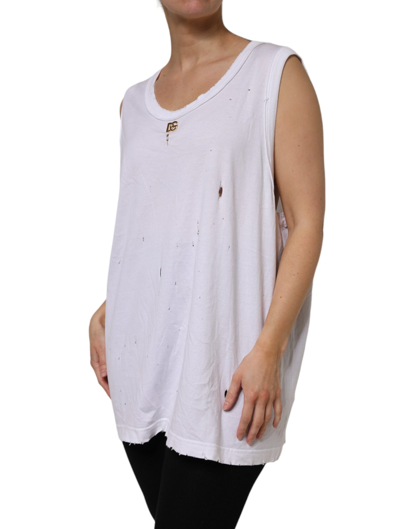 Camiseta sin mangas de algodón blanco con cuello redondo
