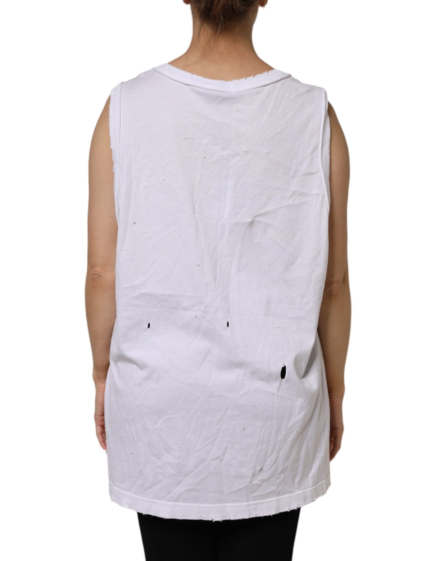 Camiseta sin mangas de algodón blanco con cuello redondo